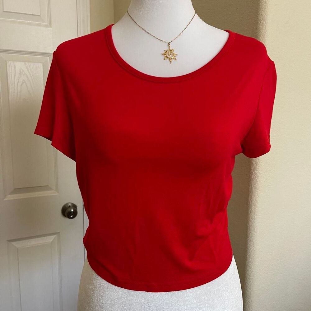Cherry Red short sleeve cropped baby tee - size  Medium